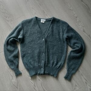 Vintage Agnes B. Mohair Wool V Neck Cardigan Sweater Bottle Green S